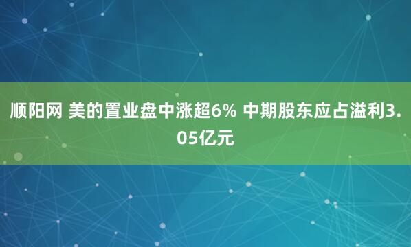 顺阳网 美的置业盘中涨超6% 中期股东应占溢利3.05亿元