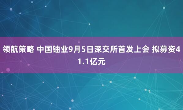 领航策略 中国铀业9月5日深交所首发上会 拟募资41.1亿元